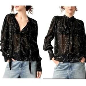 Free People Stars Align Tie neck button front blouse size large
